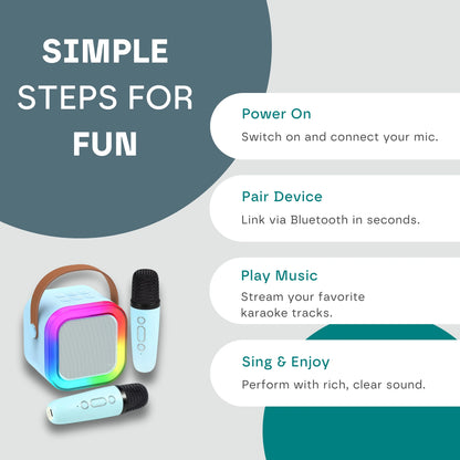 Mini Karaoke Machine – Kids & Adults w/2 Wireless Mics