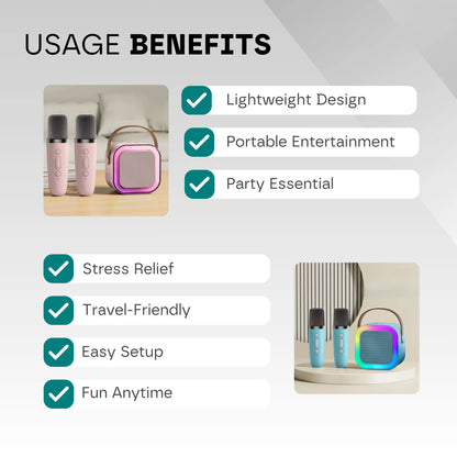 Mini Karaoke Machine – Kids & Adults w/2 Wireless Mics