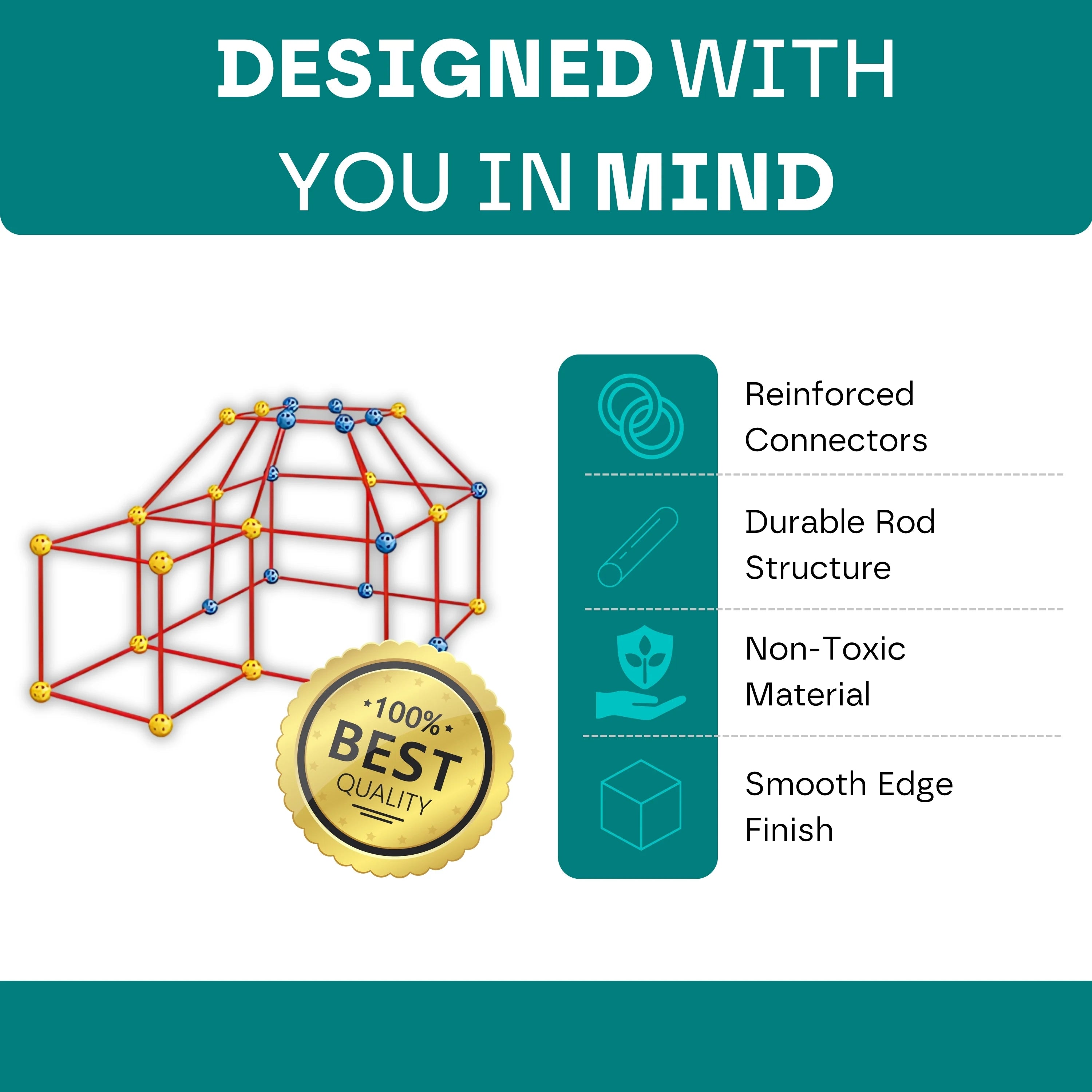 Kids DIY Fort Building Kit - 72Pcs or 144Pcs DIY - STEM Play House, Secret Base