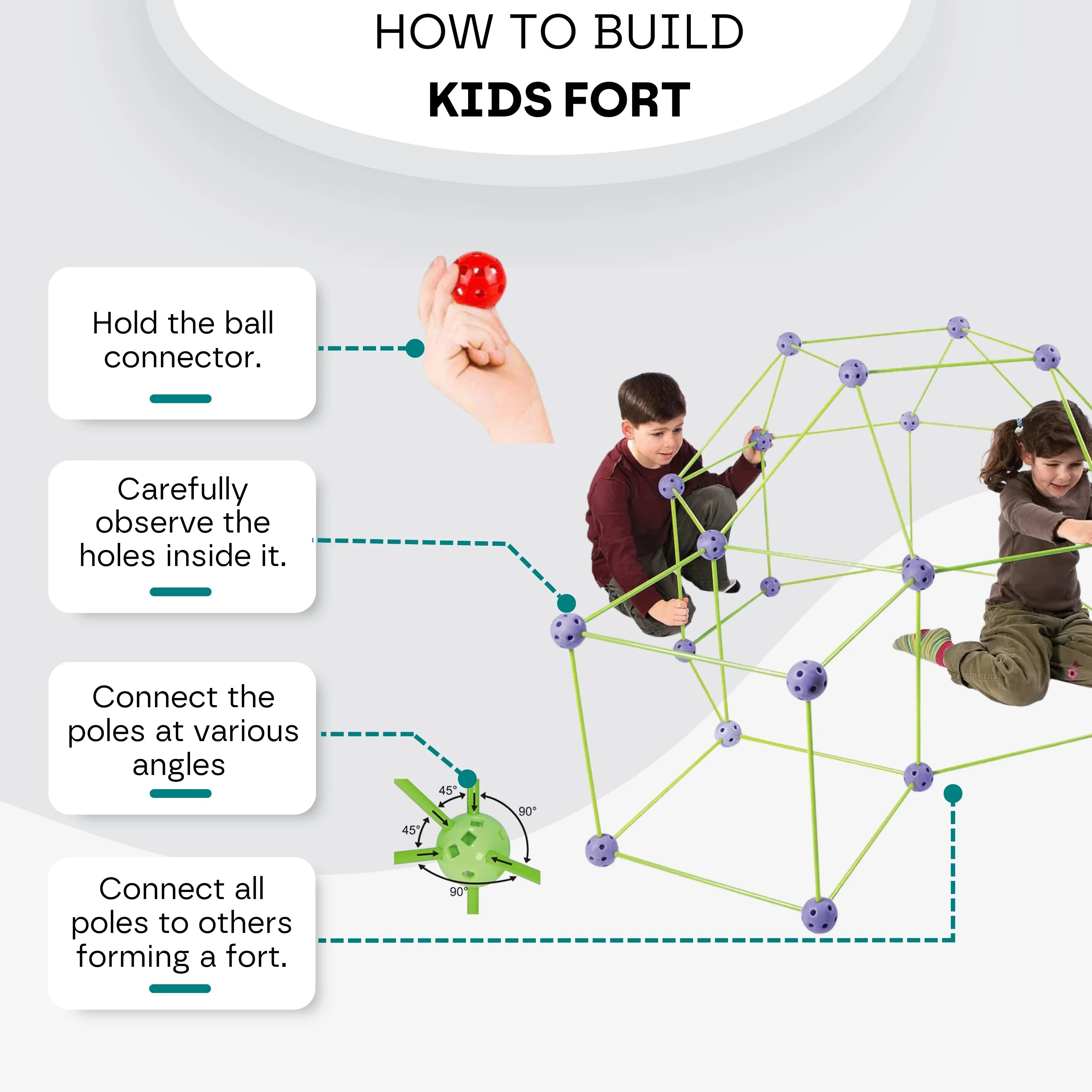 Kids DIY Fort Building Kit - 72Pcs or 144Pcs DIY - STEM Play House, Secret Base