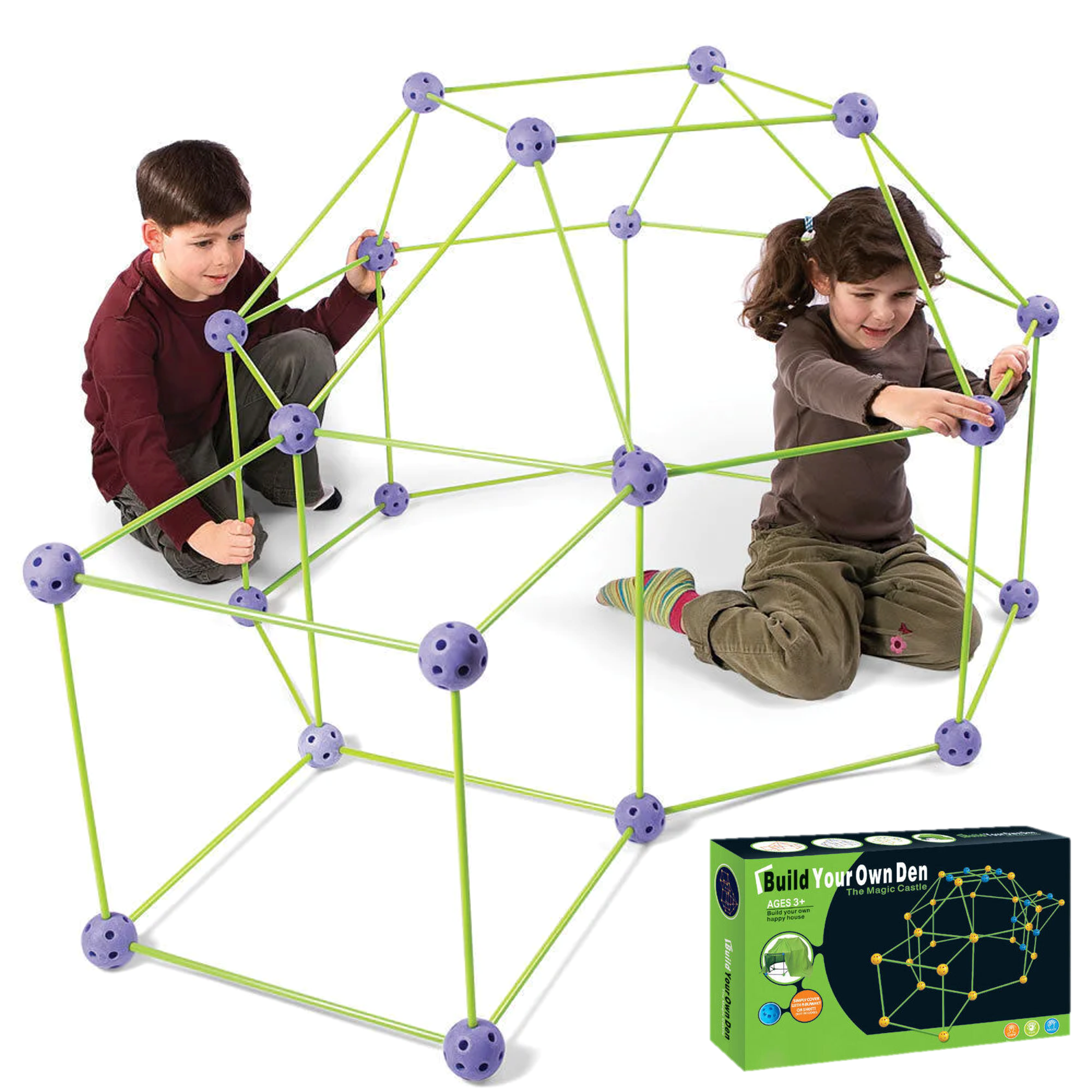 Kids DIY Fort Building Kit - 72Pcs or 144Pcs DIY - STEM Play House, Secret Base