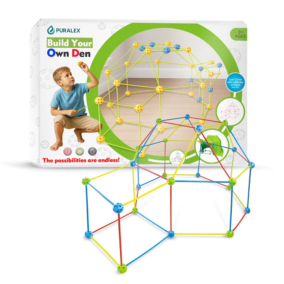 Kids DIY Fort Building Kit - 72Pcs or 144Pcs DIY - STEM Play House, Secret Base